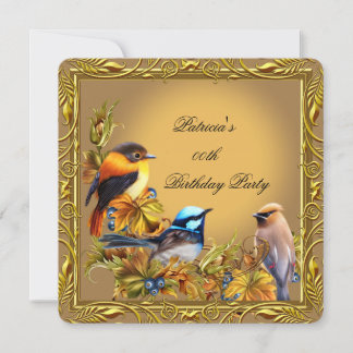 Elegant Bluebird Bird Caramel Gold Birthday Party Invitation
