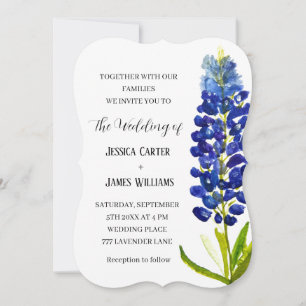 Elegant Bluebonnet Texas Watercolor Floral Wedding Invitation