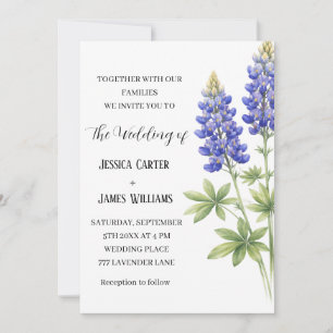 Elegant Bluebonnet Texas Watercolor Floral Wedding Invitation