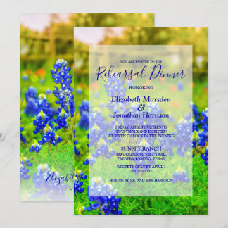 Elegant Bluebonnets Floral Photo Rehearsal Dinner Invitation
