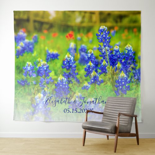 Elegant Bluebonnets Wedding Photo Booth Backdrop