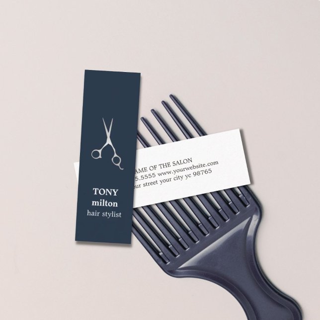 Elegant BlueFaux Silver Scissors Hairstylist Mini Business Card (Creator Uploaded)