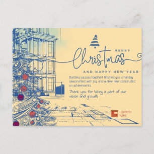 Elegant Blueprint Christmas and Architecture Holiday Postcard