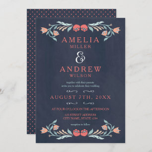 Elegant Bluish Chalkboard Floral Wedding Invitation