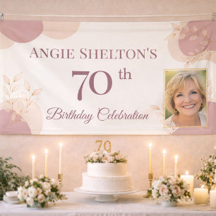Elegant Blush 70th Birthday Photo Celebration  Banner