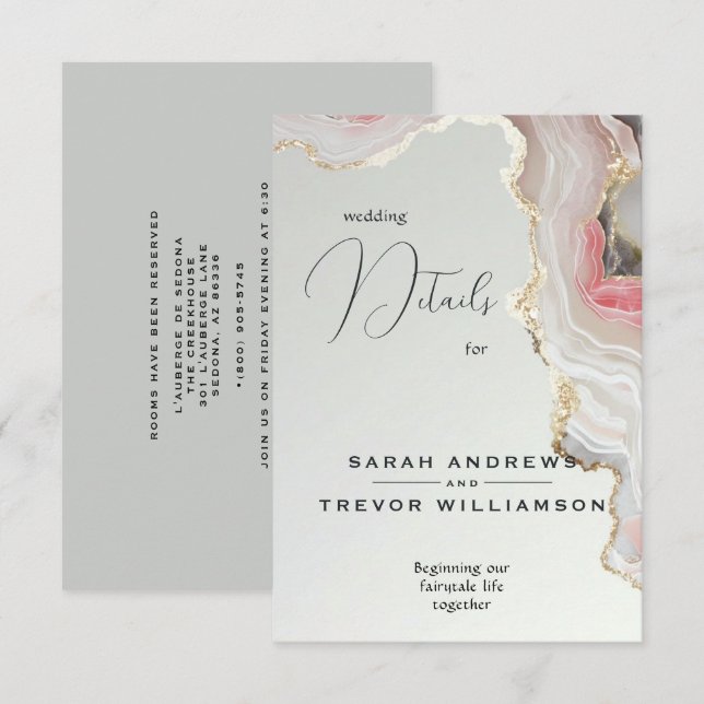 Elegant Blush Agate Fluid Ink  Enclosure Card (Front/Back)