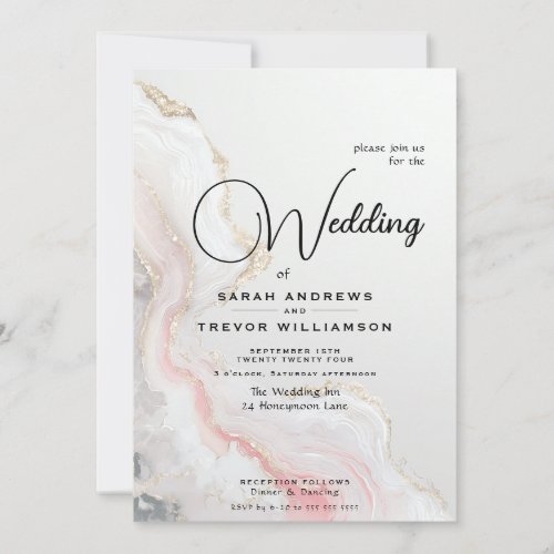 Elegant Blush Agate Fluid Ink  Invitation