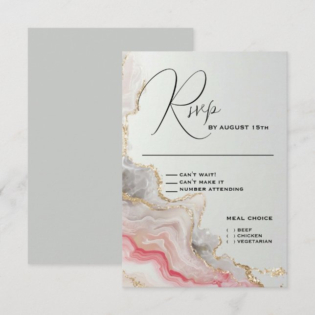 Elegant Blush Agate Fluid Ink  RSVP Card (Front/Back)