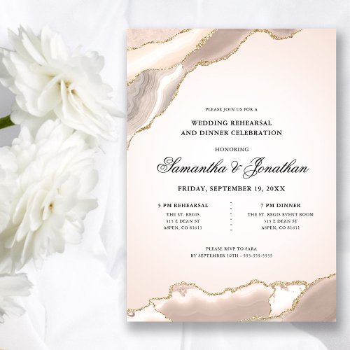 Elegant Blush Agate Wedding Rehearsal Dinner Invitation