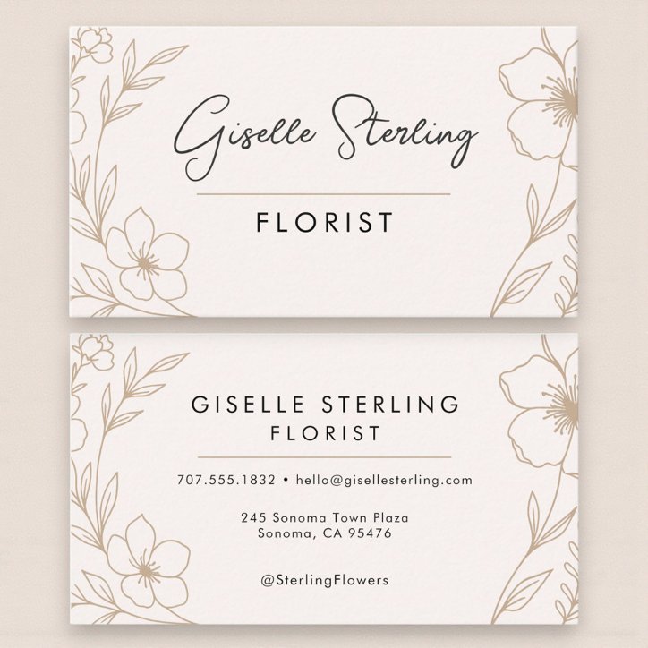 Elegant Blush And Black Botanical Florist Business Card
