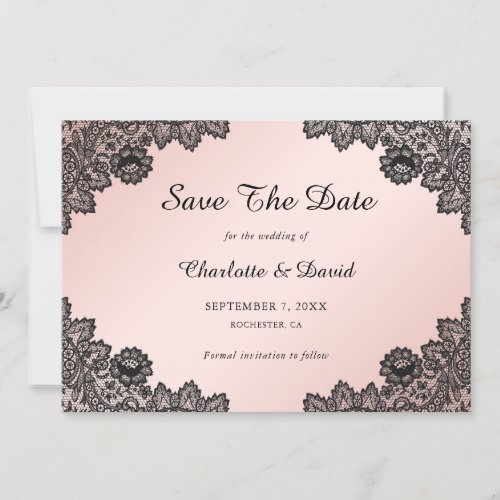 Elegant Blush and Black Floral Lace Wedding Save The Date