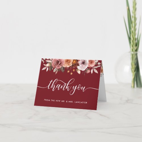 Elegant Blush and Burgundy Floral Thank You Card