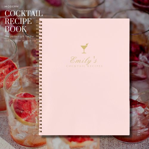 Elegant Blush and Gold Blank Cocktail Recipe Book