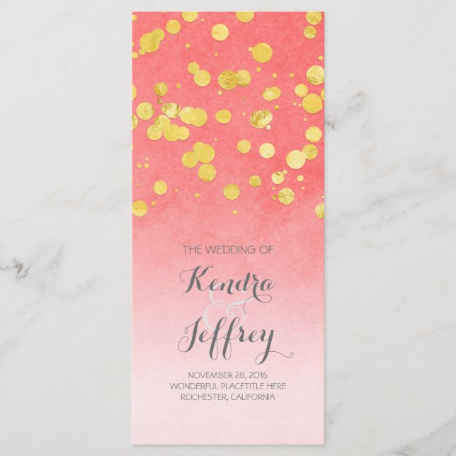 Elegant Blush and Gold Confetti Wedding Programs (Front)