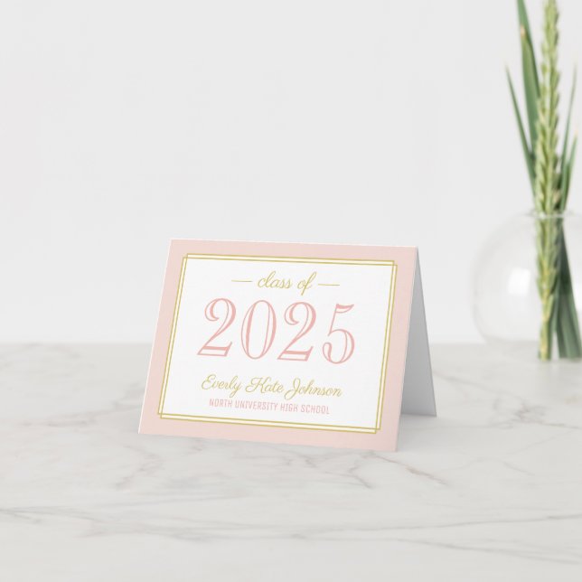 Elegant Blush and Gold Custom 2025 Graduation Thank You Card (Front)
