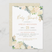 Elegant Blush and Gold Floral Greenery Baby Shower Invitation (Front/Back)