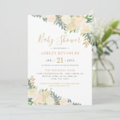 Elegant Blush and Gold Floral Greenery Baby Shower Invitation (Standing Front)