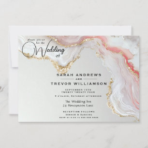 Elegant Blush and Gold Fluid Ink Agate  Invitation