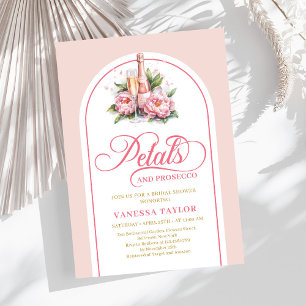 Elegant blush and gold invite petals and prosecco