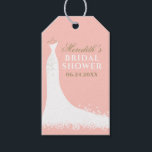 Elegant Blush and Gold Wedding Gown Bridal Shower Gift Tags<br><div class="desc">Elegant bridal shower favor tags feature a wedding gown,  white,  blush pink,  and antique gold color scheme,  and custom text that can be personalized with the bride's name and event date. A chic butterfly pattern dresses up the back side of the card.</div>