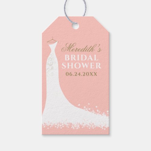 Elegant Blush and Gold Wedding Gown Bridal Shower Gift Tags