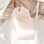 Elegant Blush and Gold Wedding Gown Bridal Shower Gift Tags<br><div class="desc">Elegant bridal shower favor tags feature a wedding gown,  white,  pale blush pink,  and gold color scheme,  and custom text that can be personalized with the bride's name and event date. A chic butterfly pattern dresses up the back side of the card.</div>