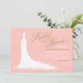 Elegant Blush and Gold Wedding Gown Bridal Shower Invitation (Standing Front)