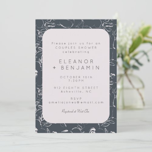 Elegant Blush and Gray Botanical Couples Shower Invitation