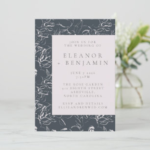 Elegant Blush and Gray Botanical Drawing Wedding Invitation