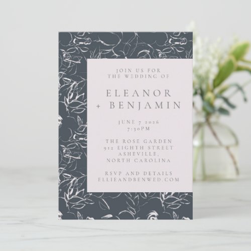Elegant Blush and Gray Botanical Drawing Wedding Invitation - Elegant Blush and Gray Botanical Drawing Wedding Invitation