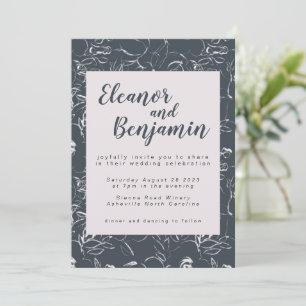 Elegant Blush and Gray Botanical Floral Wedding Invitation