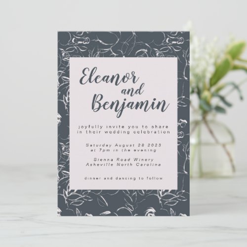 Elegant Blush and Gray Botanical Floral Wedding Invitation - Elegant Blush and Gray Botanical Floral Wedding Invitation