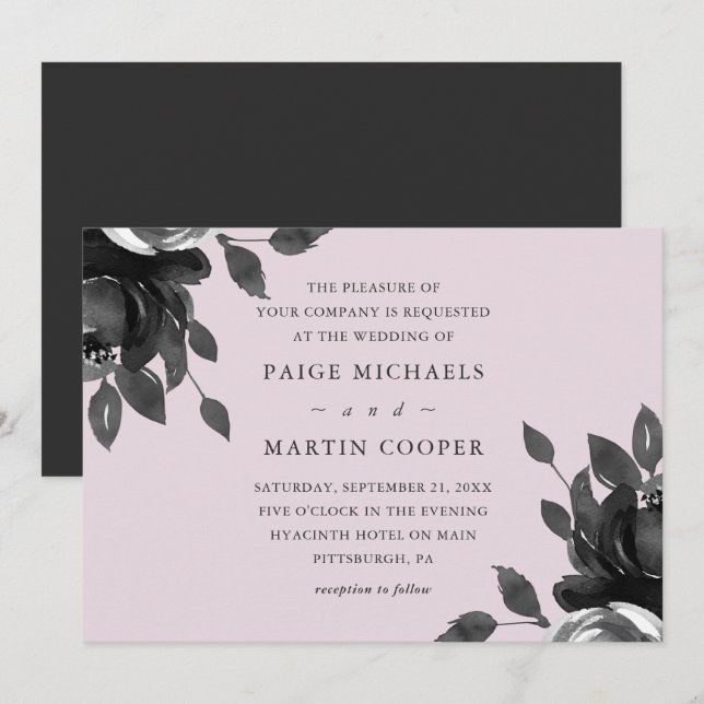 Elegant Blush and Gray Floral Wedding Invitation (Front/Back)