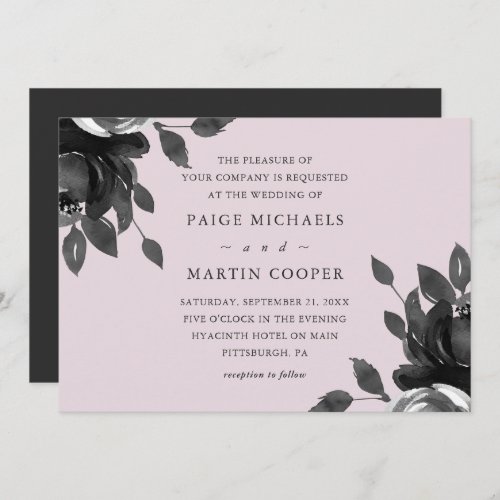 Elegant Blush and Gray Floral Wedding Invitation