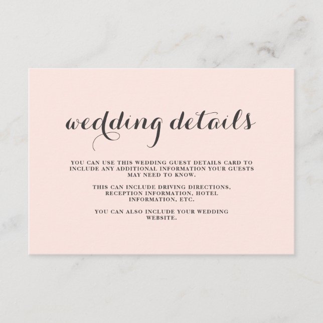 Elegant Blush and Gray Wedding Double Sided Guest Enclosure Card (Front)