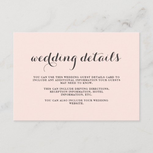 Elegant Blush and Gray Wedding Guest Details Enclosure Card