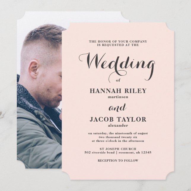 Elegant Blush and Gray Wedding Photo Invitation (Front/Back)