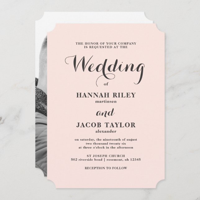 Elegant Blush and Gray Wedding Photo Invitation (Front/Back)