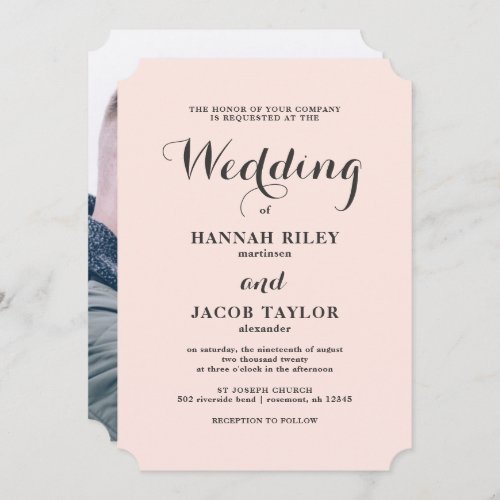 Elegant Blush and Gray Wedding Photo Invitation
