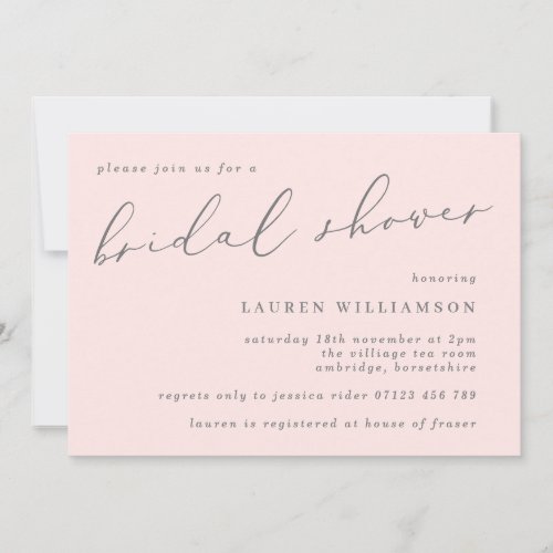 Elegant Blush and Grey Calligraphy Bridal Shower Invitation