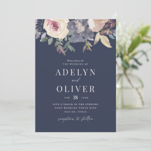 Elegant Blush and Navy Floral Wedding Invitation