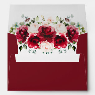Elegant Blush and Red Roses Wedding Envelope