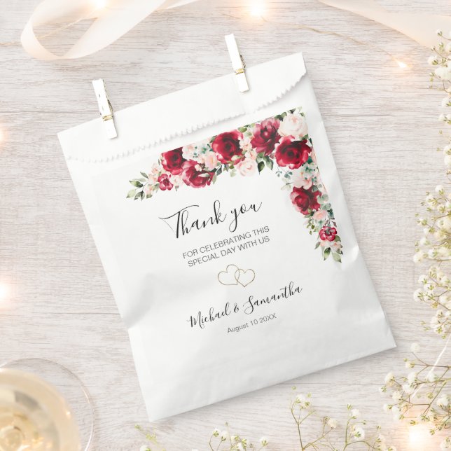 Elegant Blush and Red Roses Wedding Favor Bag (Clipped)