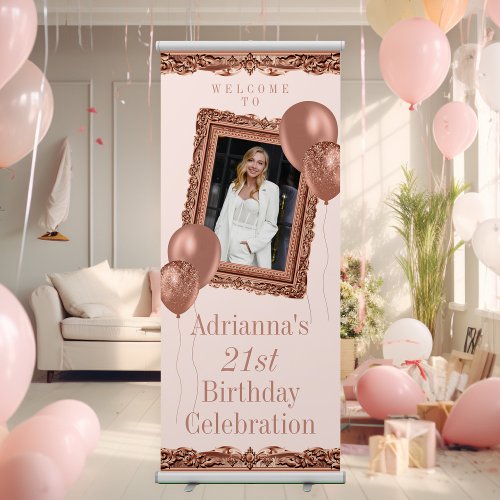 Elegant Blush and Rose Gold Welcome with Photo Retractable Banner