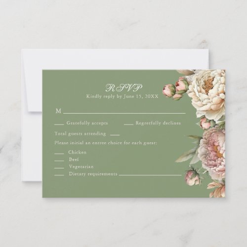 Elegant Blush and Sage Green Peonies RSVP Card
