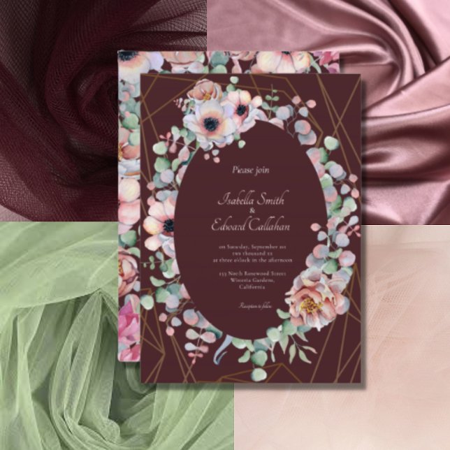 Elegant Blush Anemone Floral Wreath Wedding Invitation (Creator Uploaded)