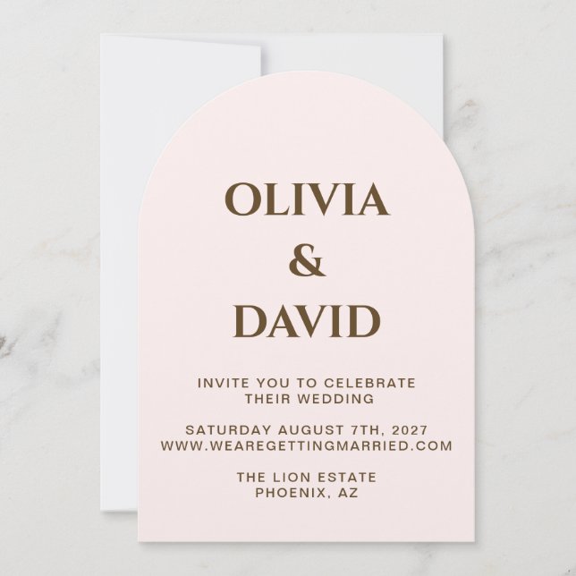 Elegant Blush Arch Wedding Invitation | Champagne  (Front)