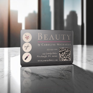 Elegant Blush Beauty Professional QR Code Clear Business Cards