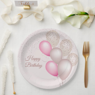 Elegant Blush Beige Balloons Birthday  Paper Plates