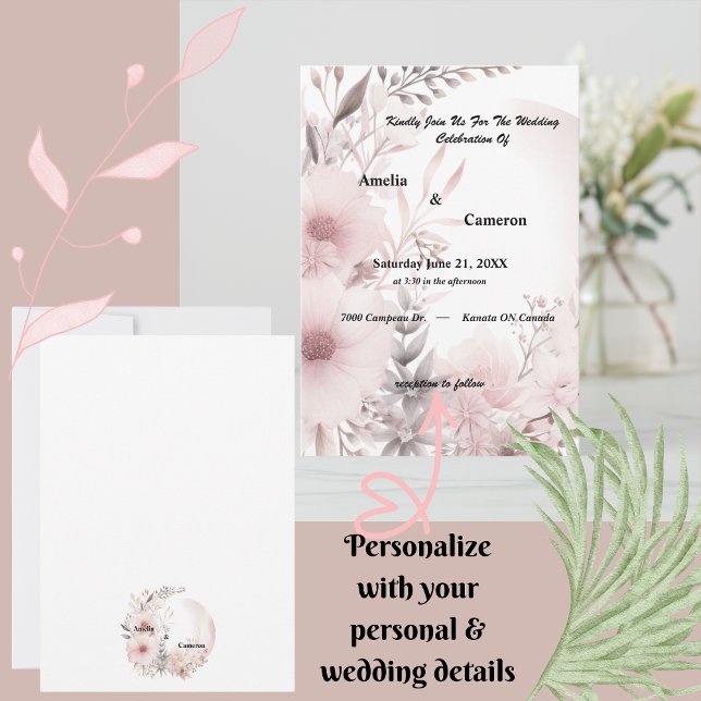 Elegant Blush & Beige Boho Floral Wedding Invitation (Set the tone for your romantic celebration with this Blush & Beige Wedding Invitation!)
